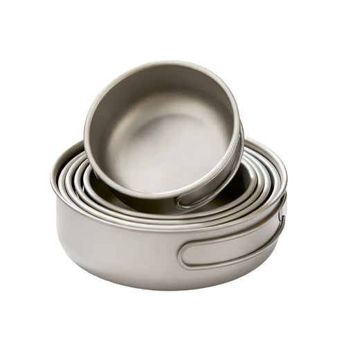 Titanium Cookware Set – 6-Piece Lightweight Folding Frying Pan / Tableware Kit