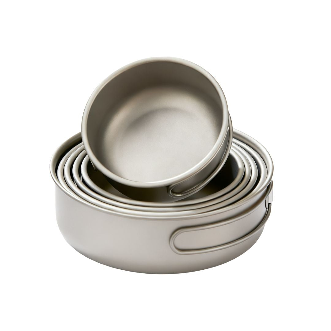 Titanium Cookware Set – 6-Piece Lightweight Folding Frying Pan / Tableware Kit