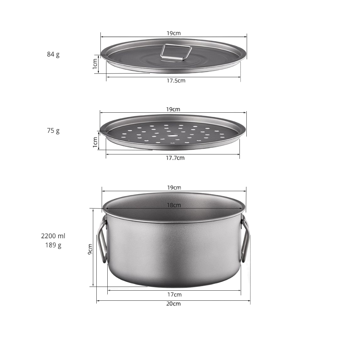 Titanium Cookware Set 9-Piece – Lightweight Folding Pot, Frying Pan, Lid &amp; Steamer
