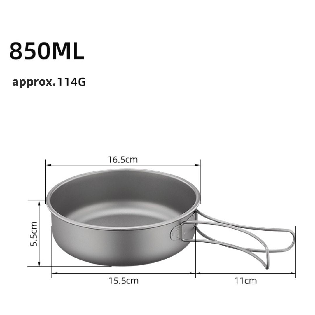 Titanium Cookware Set – 6-Piece Lightweight Folding Frying Pan / Tableware Kit