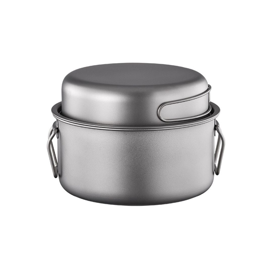 Titanium Cookware Set 9-Piece – Lightweight Folding Pot, Frying Pan, Lid &amp; Steamer